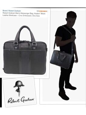 Robert Graham Quiet Luxury Mens Briefcase Laptop Messenger Bag in Black Leather